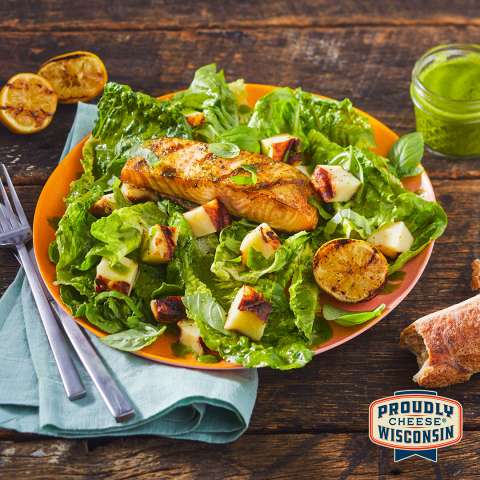 Photo of Pesto-Caesar Salmon Salad with Bread Cheese Croutons