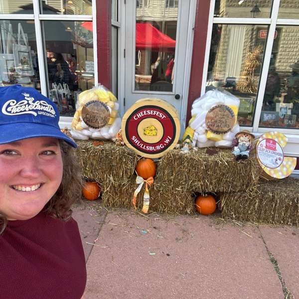 Photo of Vicki and Cheese Store display
